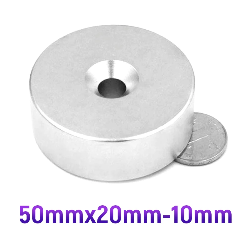 1PC 50x20-10mm Neodymium Magnet 50mm x 20mm Hole 10mm N35 Round Super Powerful Strong Permanent Magnetic imanes Disc