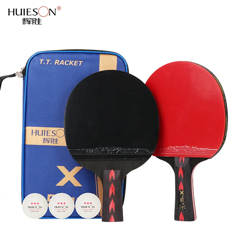 

2PCS Table Tennis Racket Training 5-star Horizontal Shot Straight Shot HUIESON Carbon King Belt Bag Table Tennis Racket Set