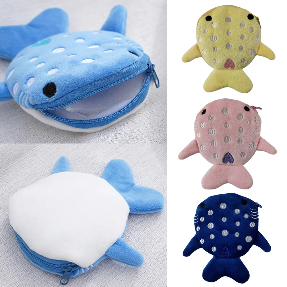 

Coin Bag Earphone Cover Data Cable Storage Bag Cartoon Shark Coin Purse Coin Pouch Cute Portable Soft Zipper Plush Wallet