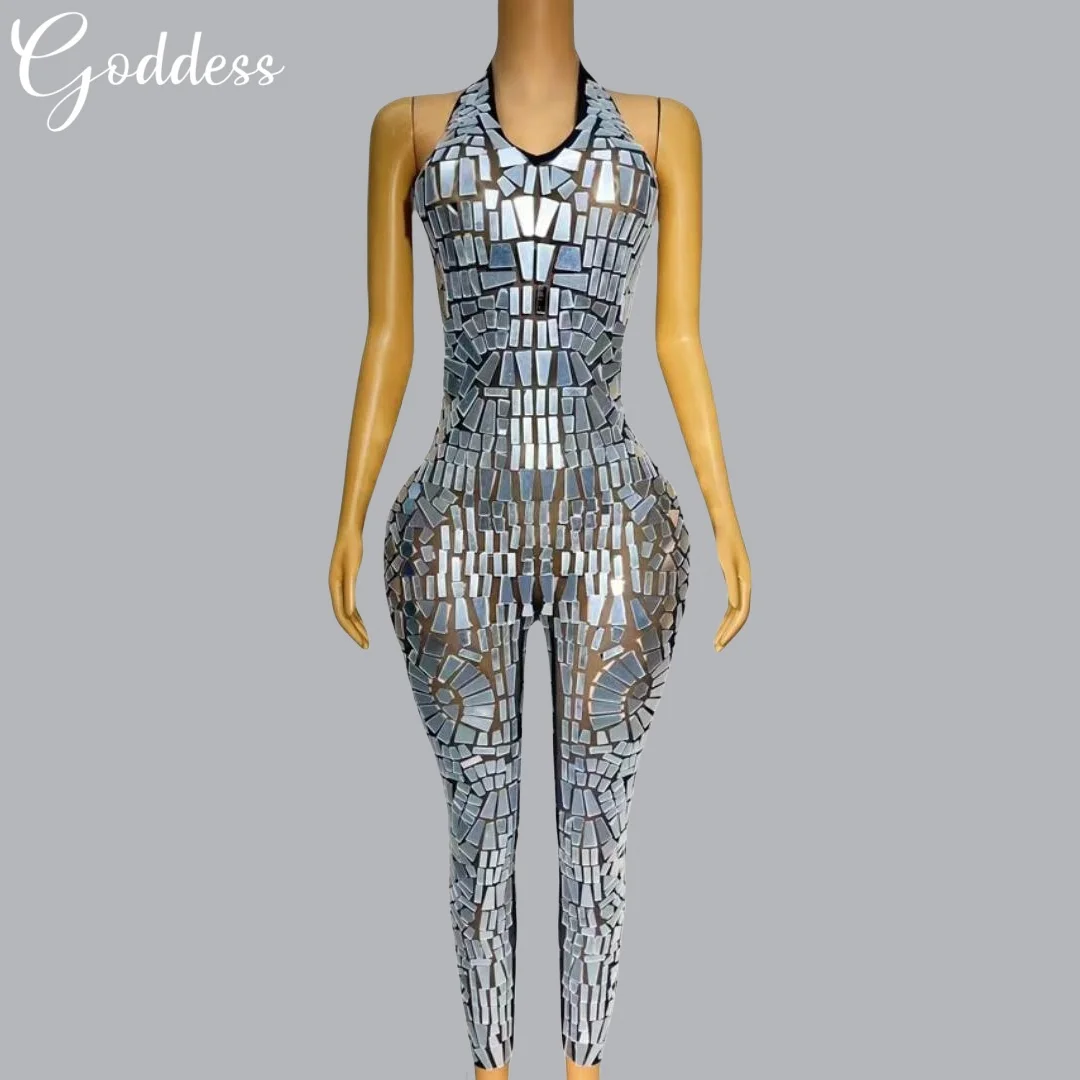 

Fashion Shining Sleeveless Mirrors Jumpsuit Women Nightclub Bar Birthday Party Outfit Singer Stage Wear Jumpsuit Dancer Bodysuit