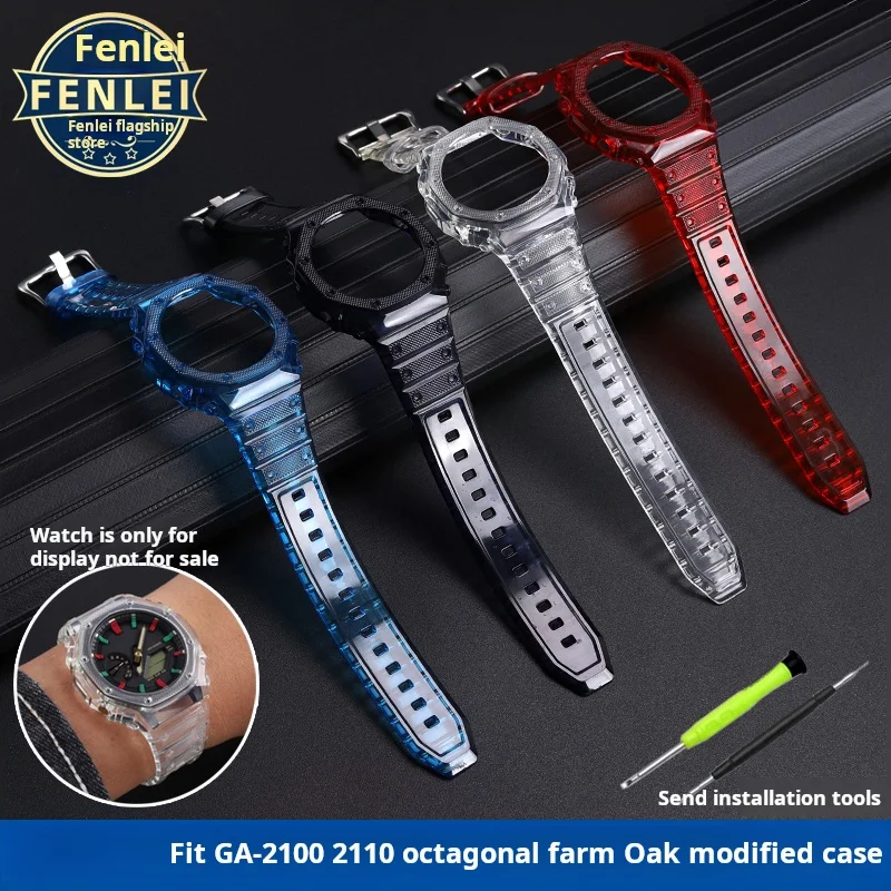 Transparent Watchband For Casio Farm Oak GA2100 GA2110 GA-B2100 modified Glacier case silicone strap Resin men Watch accessories