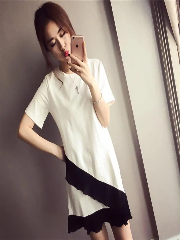 พลัสขนาดผู้หญิงเสื้อยืด Maxi ชุดลําลองผู้หญิงฤดูร้อน Beach Party Vintage หลวมแขนสั้นชุด Bodycon ชุดยาวสีดํา