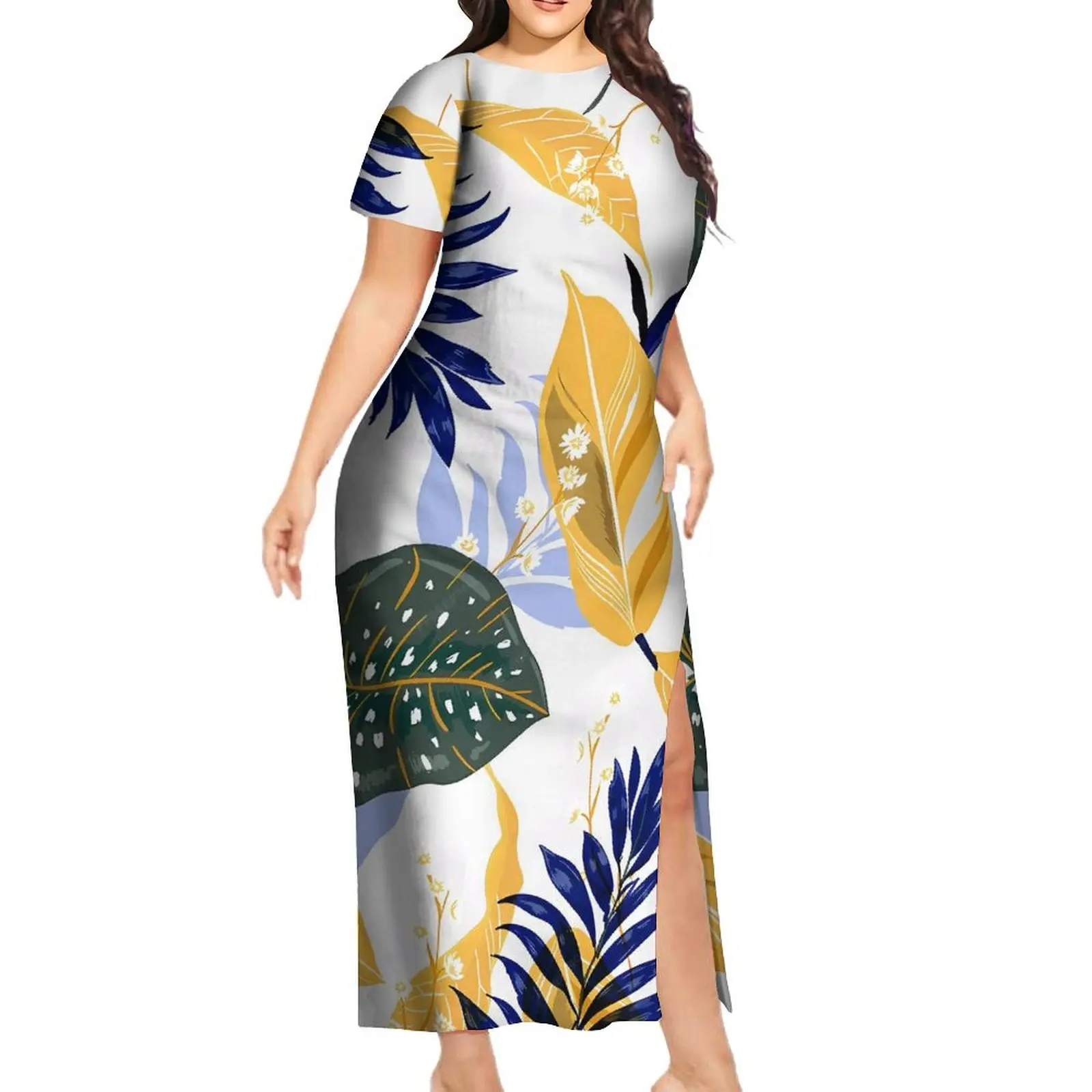 Benutzer definierte polynesische Stammes-Kunstdruck Damenmode Kleid Midi Party sexy Schlitz Maxi kleid passend Herren hemd Hawaii Kleid