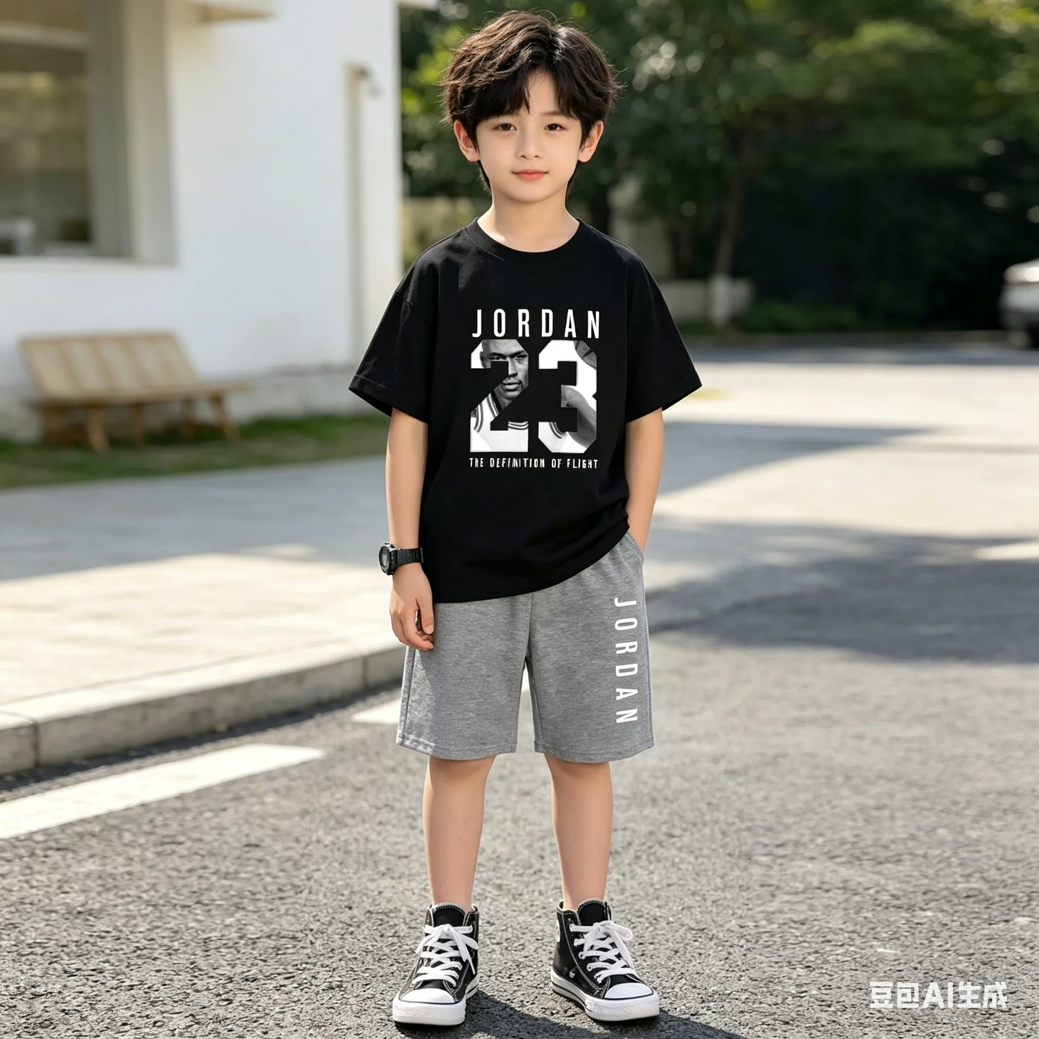 

Casual t-shirt Set Kids 3-12Yrs hoodie or T-shirt +Shorts Two-Piece Summer Sports Short-Sleeved Boy Girl