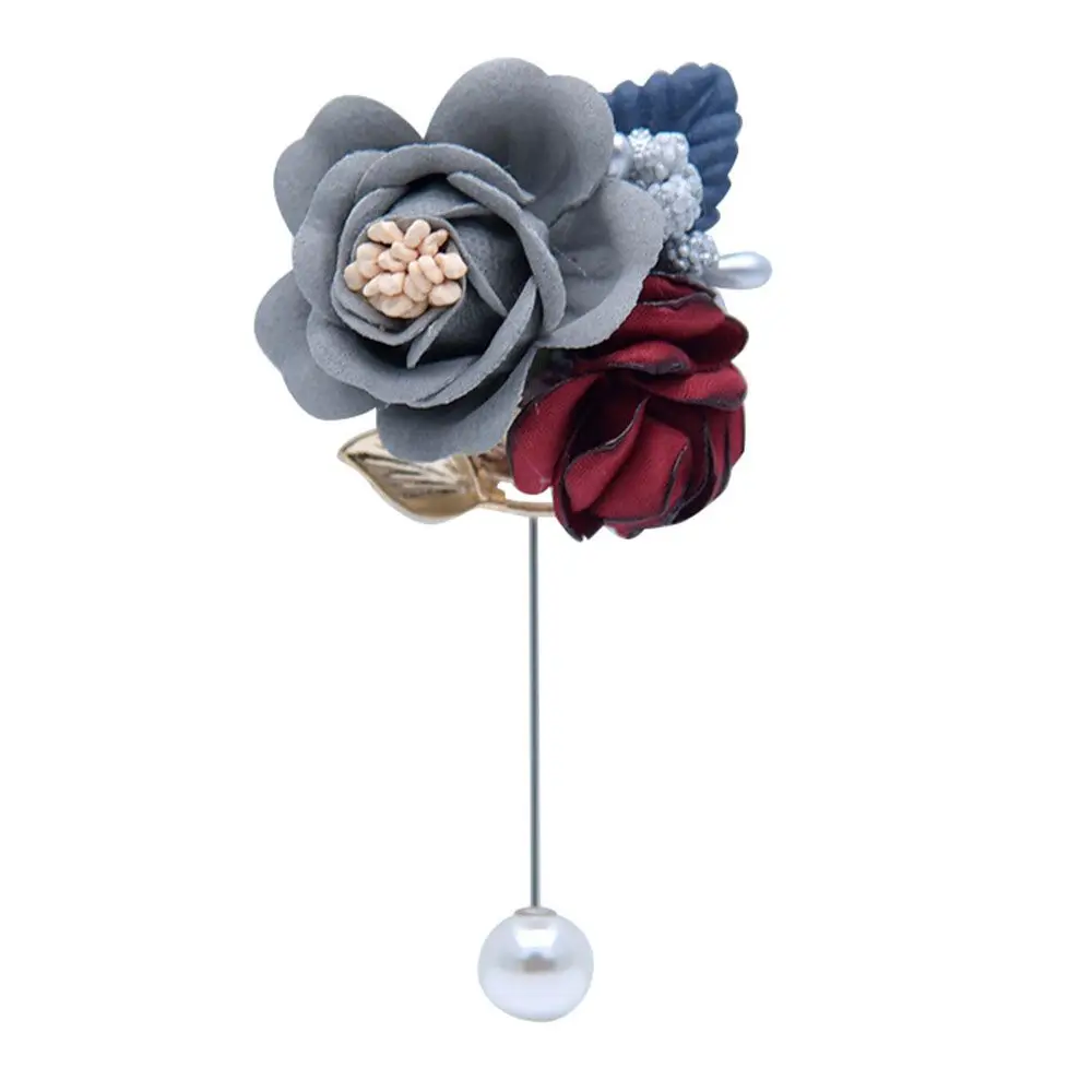 Romantic Fashion Groom Artificial Flower Groomsman Imitation Pearls Corsage Bouquet Brooch Pin Boutonniere