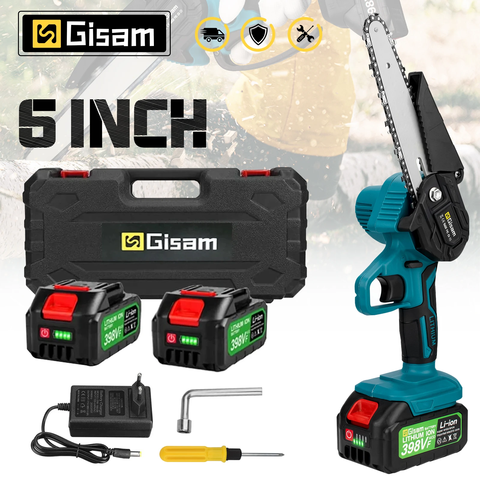 

Gisam 6 Inch Mini Chain Saw Cordless Electric Saw Handheld Garden Logging Chainsaw Wood CuttingPower Tool for Makita 18V Battery