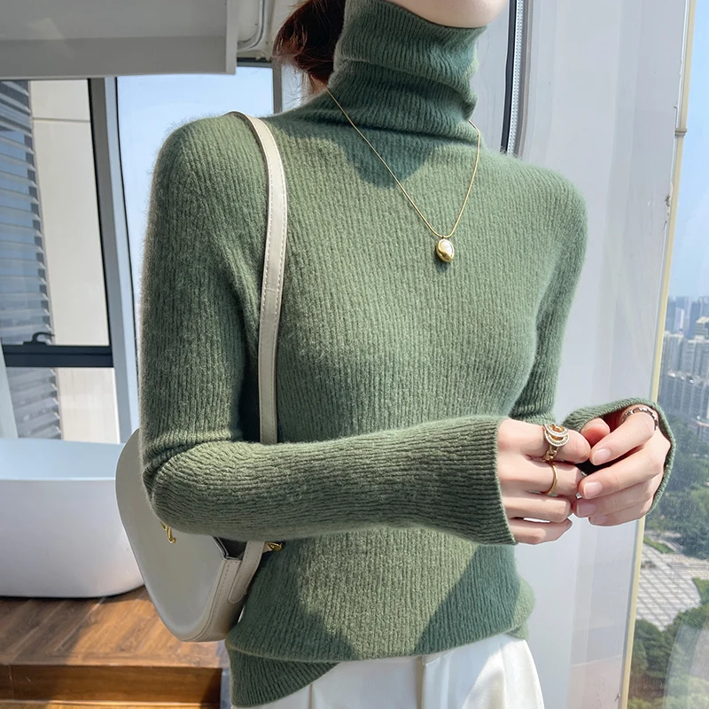 Texture 100% Merino wool pullover Fall winter new cashmere sweater women's pile neck pullover warm bottom knit shirt top