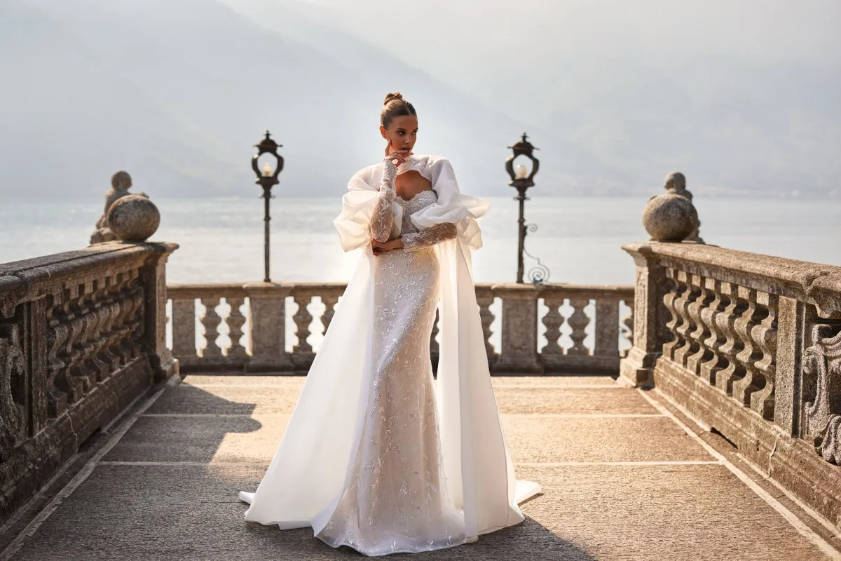 Vestidos de novia de sirena desmontables 3 en 1, vestido de boda de Organza, capa de satén, mangas largas, Trompeta de encaje, vestido de fiesta de novia, nuevo