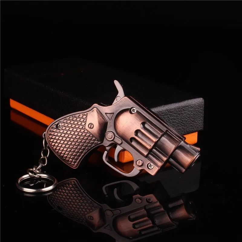 Mini Gun Shaped Keychain Lighter Metal Windproof Red Flame Portable Torch Lighter Refillable Butane Gas Cigar Lighter Men's Gift