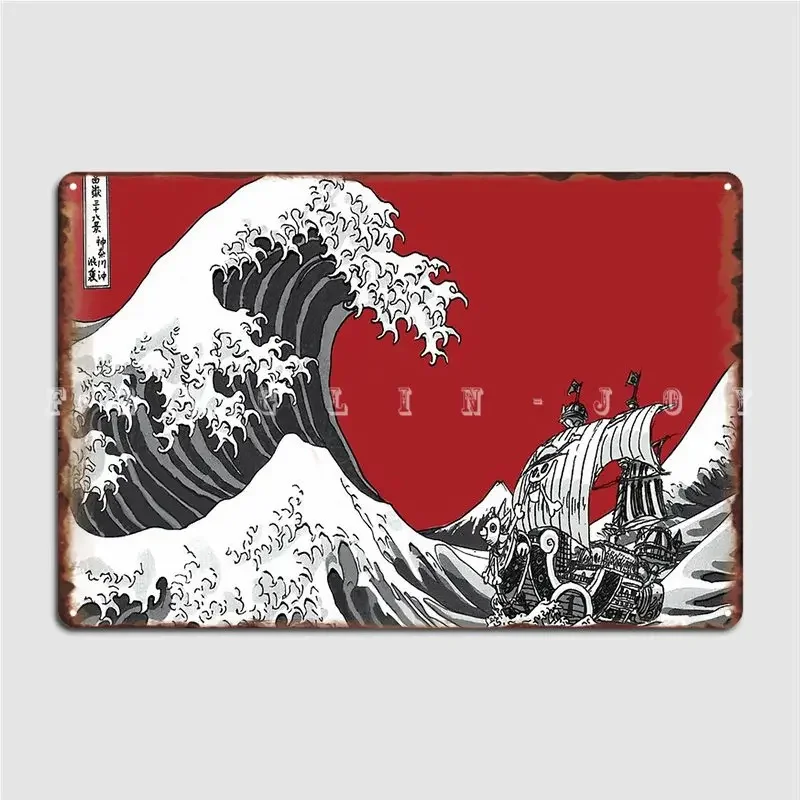 Red The Great Wave Metal Sign Cinema Kitchen Mural Vintage Wall Decor Tin Sign Poster