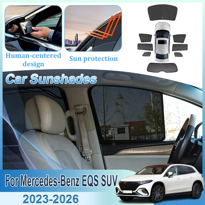 Car Mesh Sun Shade For Mercedes Benz EQS SUV X296 2023-2026 Sunshade Side Window UV Protection Privacy Curtain Visor Accessories