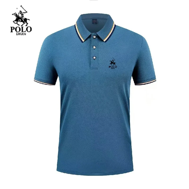 

2026 Summer Men's Short Sleeved Polo Shirt Lightweight Collar Street Wear Breathable T-shirt Men's Basic Business Solid ColorTop