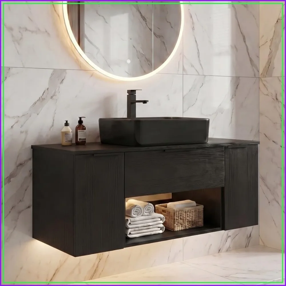 36'' Floating Bathroom Vanity with Sink, Wall Mounted, Black