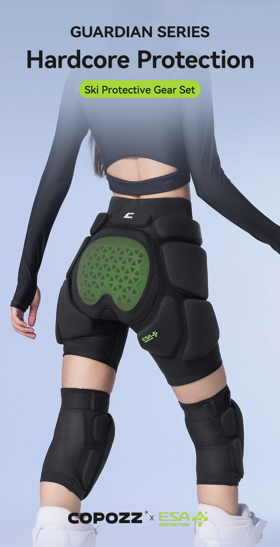 COPOZZ ESA-Serie Skischutzpolster Motorrad Skaten Sport Schützen Snowboarden Hüftschutz Gepolsterte atmungsaktive Ausrüstungsshorts – Detail 1