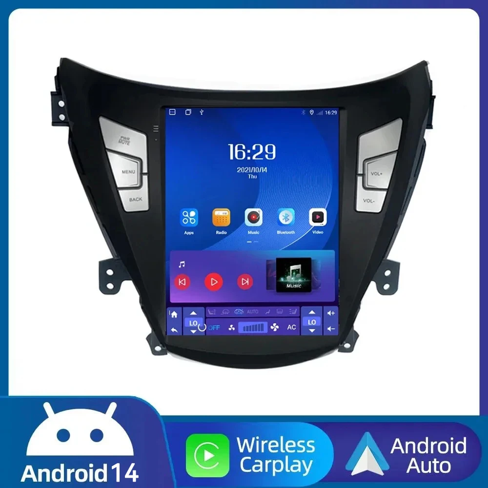 Wireless Carplay Tesla screen Android 14.0 Car Multimedia Player For Hyundai Elantra Avante I35 2011-2013 Radio Stereo Head Unit