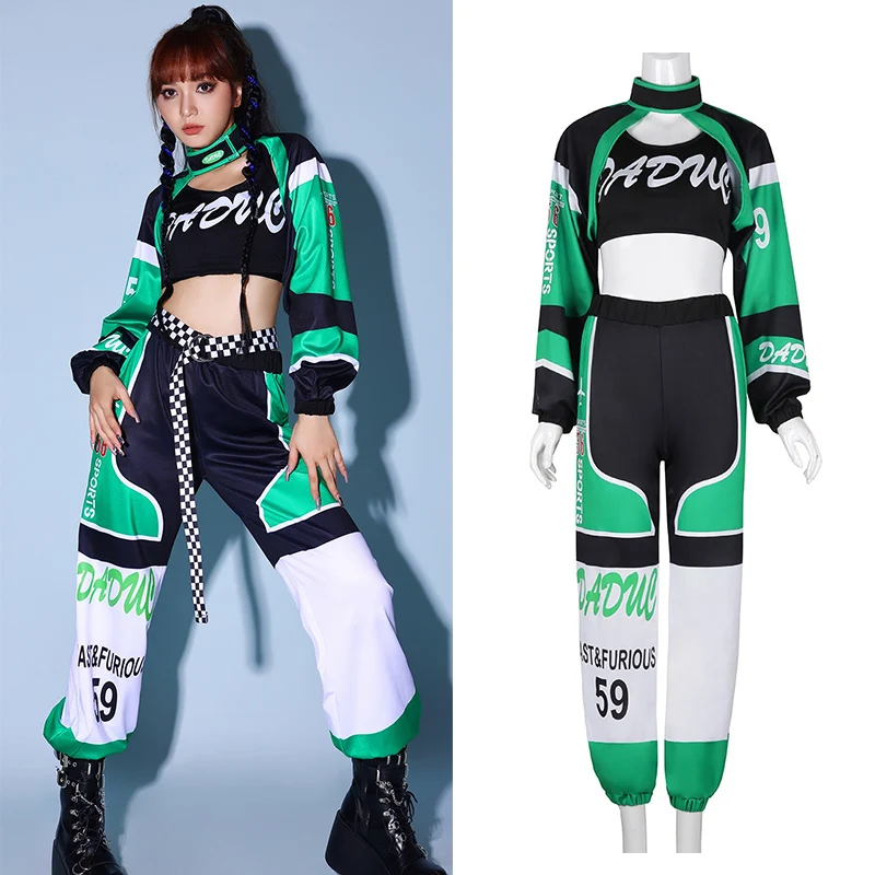 

2024 New Women Group Green Outfits K-POP Song Playing Clothing Hip Pop Jazz Dance Costumes Sexy Nightclub Bar Stage Wear XH1328