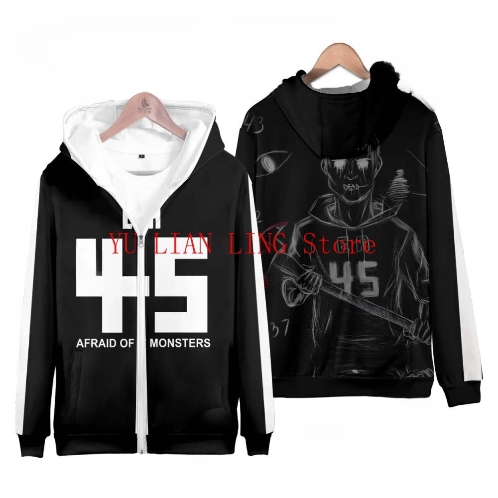 Afraid of Monsters 45 Zip Up Hoodie Women Men Harajuku Sweatshirt Streetwear Hip Hop Zipper Hooded Jacket Casual Sportswear