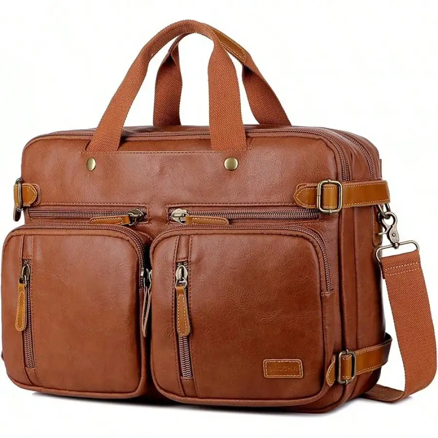 Maletín Híbrido de Piel Vegana para Hombre, 17 Pulgadas, Mochila para Portátil, Bolsa de Mensajero para Negocios