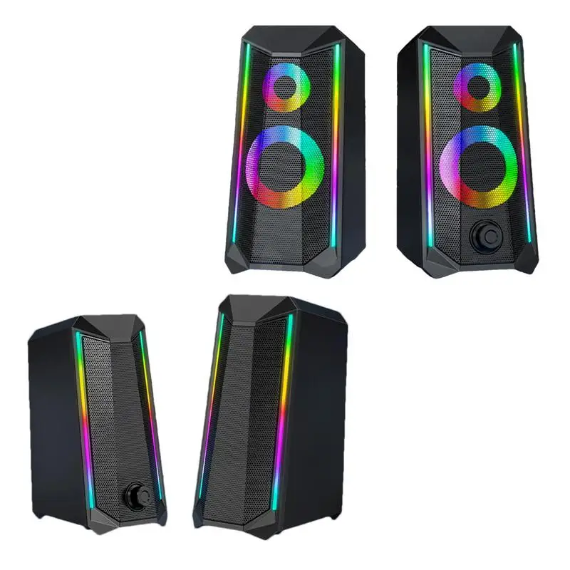 RGB Computer Speakers 2pcs PC Computer Stereo Speake Enhanced Sound Super Loud Volume USB Powered RGB PC Speakers For Laptop