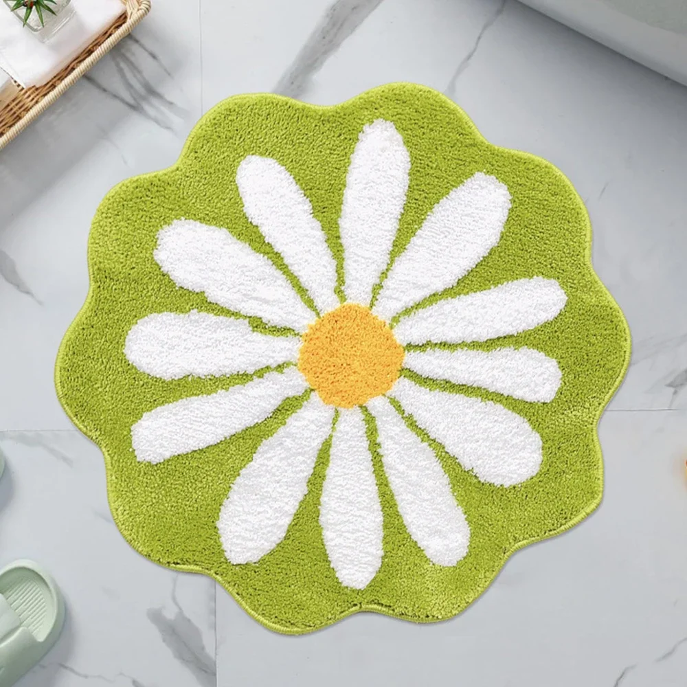 Small Daisy Flocked Floor Mat Absorbent Non-Slip Bath Mat Entrance Door Mat Dirty-Resistant Carpet for