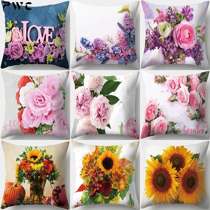 

45x45cm Pink Rose Flower Pattern Decorative Cushions Pillowcase Polyester Cushion Cover Throw Pillow Sofa Decoration Pillowcover