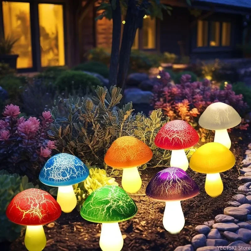 

GHJUYIOL Solar mushroom ground plug light Easter LED cracked mushroom courtyard decorative light outdoor lawn light