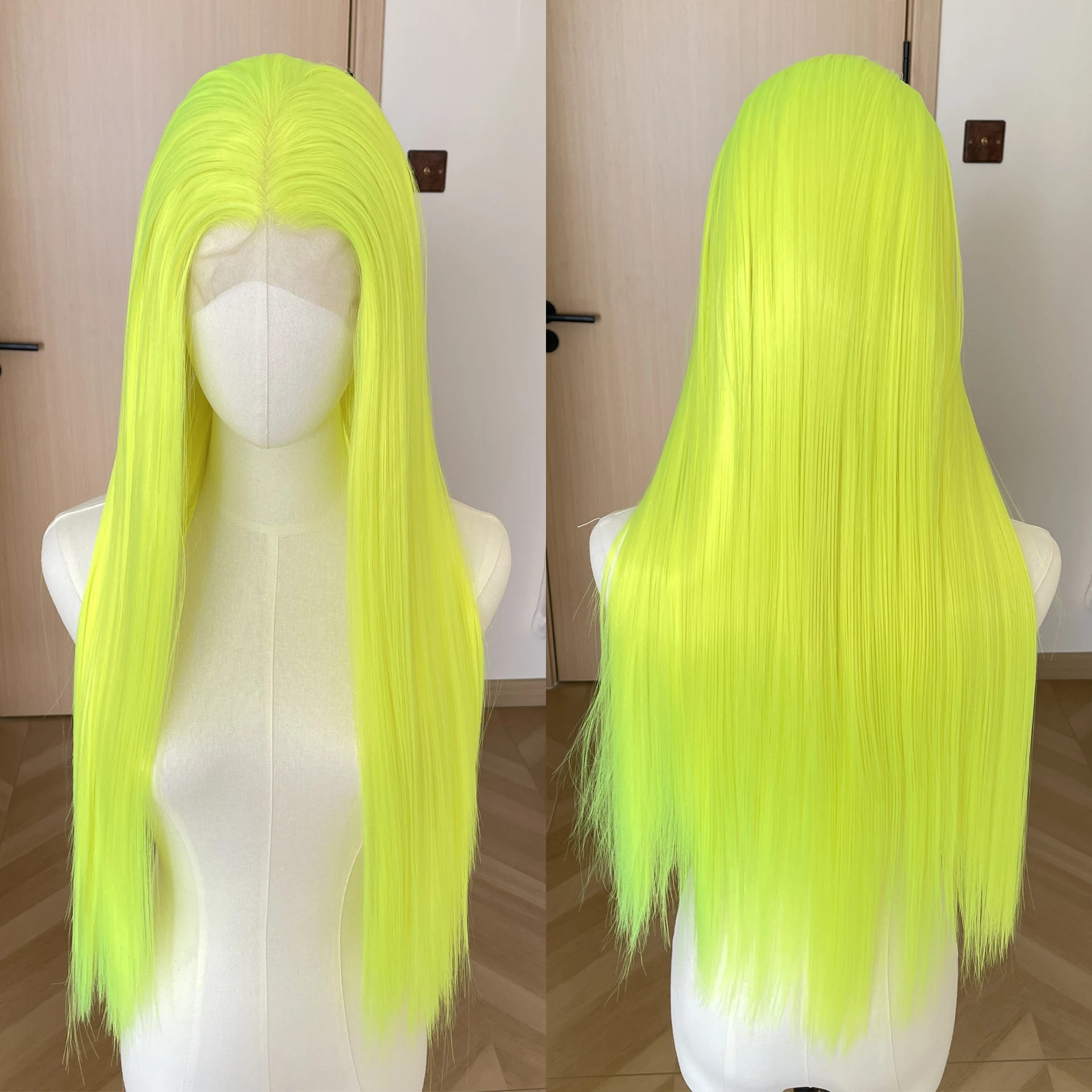 

Fluorescent Green 13x4 Lace Front Wigs for Women 26 Inch Long Straight Synthetic Hair Wig Glueless 150% Density Natural Looking