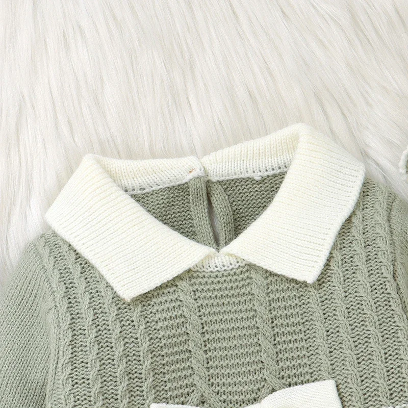 Newborn Baby Romper Hat Sets Knit Toddler Clothes 2PC Overalls 0-9M Playsuit Warm Fall Infant Boy Jumpsuit Long Sleeve Cute Bow