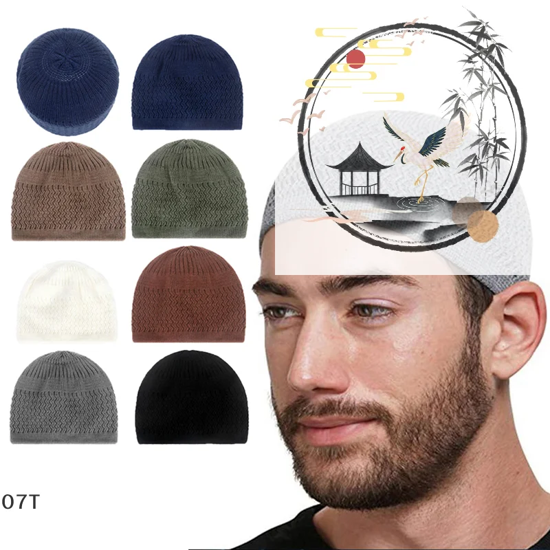 

Зимняя вязаная мусульманская мужская молитвенная шляпа унисекс, дышащая эластичная шляпа без полей, исламская еврейская шляпа Рамадана, мужская накидка Skullies