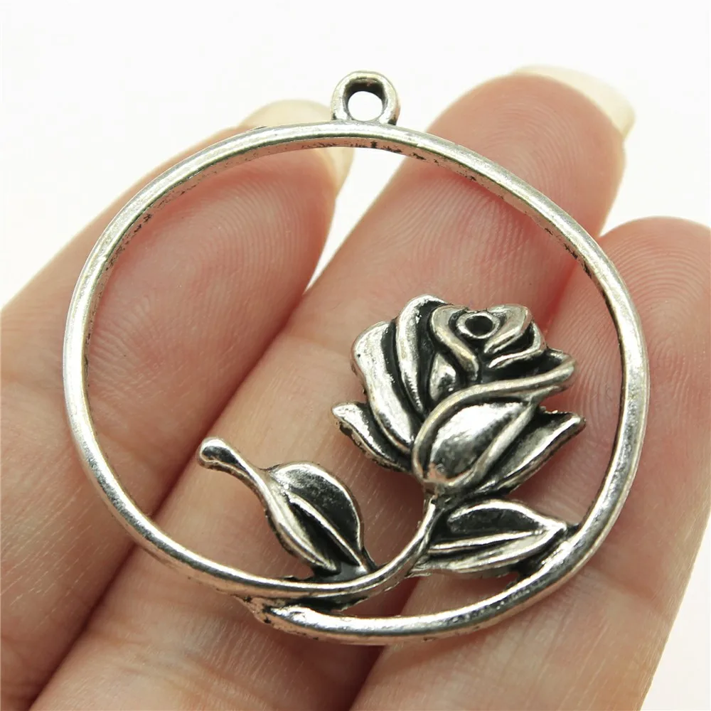 WYSIWYG 4pcs Charms Rose Flower 36x33mm Antique Making Pendant Vintage Tibetan Silver Color Antique Bronze DIY Handmade Jewelry