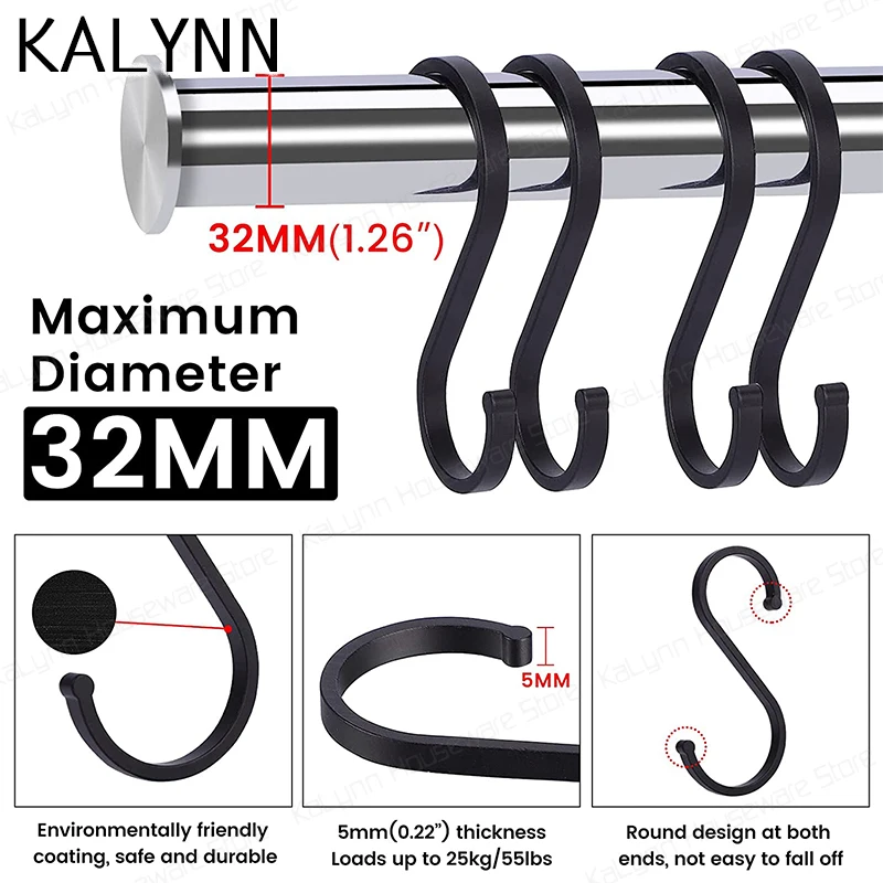 12Pcs S Hooks Metal S Shape Hooks Heavy Duty Metal Aluminum Coated Flat Hooks S Shape Hangers For Hanging Plants Pots Pans Bags