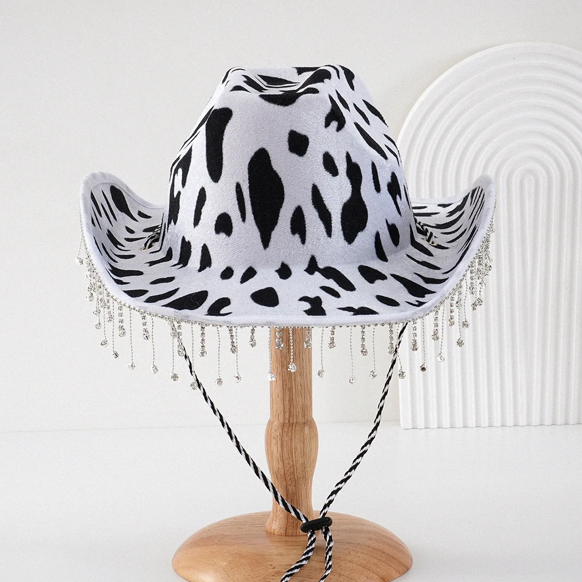

HongLuan White Cow Pattern Cowboy Hats Women, Western Tassel Cowboy Hat Rhinestone Woman for Cowgirl, Cowboy Accessories for Man