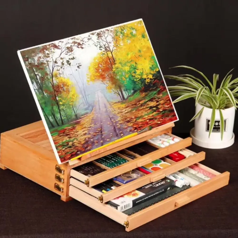 قابل للتعديل خشب الزان الجدول الحامل متعدد الوظائف المهنية الفن اللوحة الحامل صندوق النفط الطلاء للطي رسم صندوق بأدراج السفر