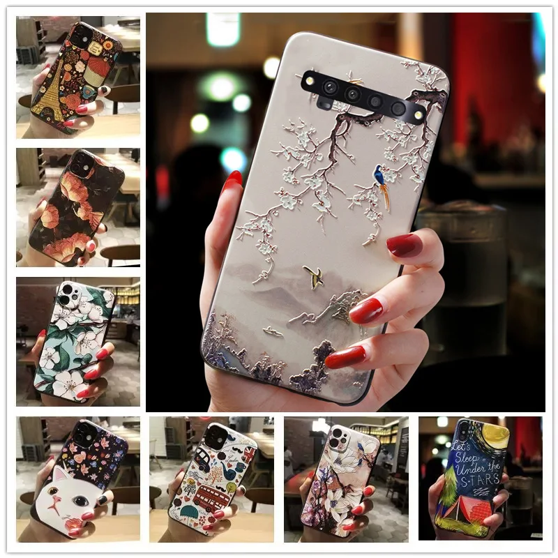 Etui na telefon 3D Relief do TCL 10 Pro SE Etui Floral Silicon Cover do TCL 10L 10 Pro Case 10Pro T799B T799H 10SE Fundas Coque