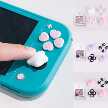 Roze Paars Liefde Siliconen Zachte D-pad Cross Button ABXY Key Sticker Skin Case Voor Switch Lite Console Thumb Stick Grip Cap Cover