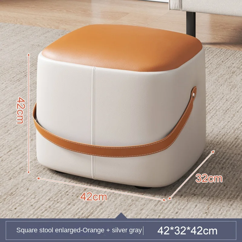 PU Leather Hallway With Box Storage Stool Pouf Household Shoe Stool Living Room Tea Table Light Luxury Solid Wood Stool