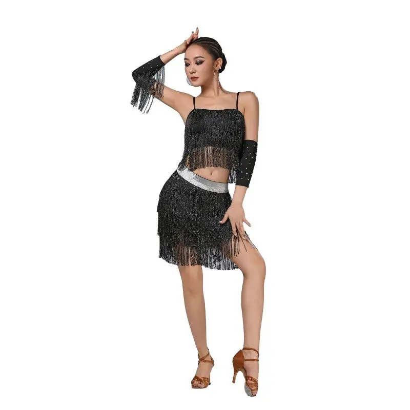 النساء تشاتشا تانجو ممارسة الملابس الكبار هامش Dancewear المرحلة حفلة موسيقية زي فستان رقص اللاتينية أداء الرقص هامش اللباس #6