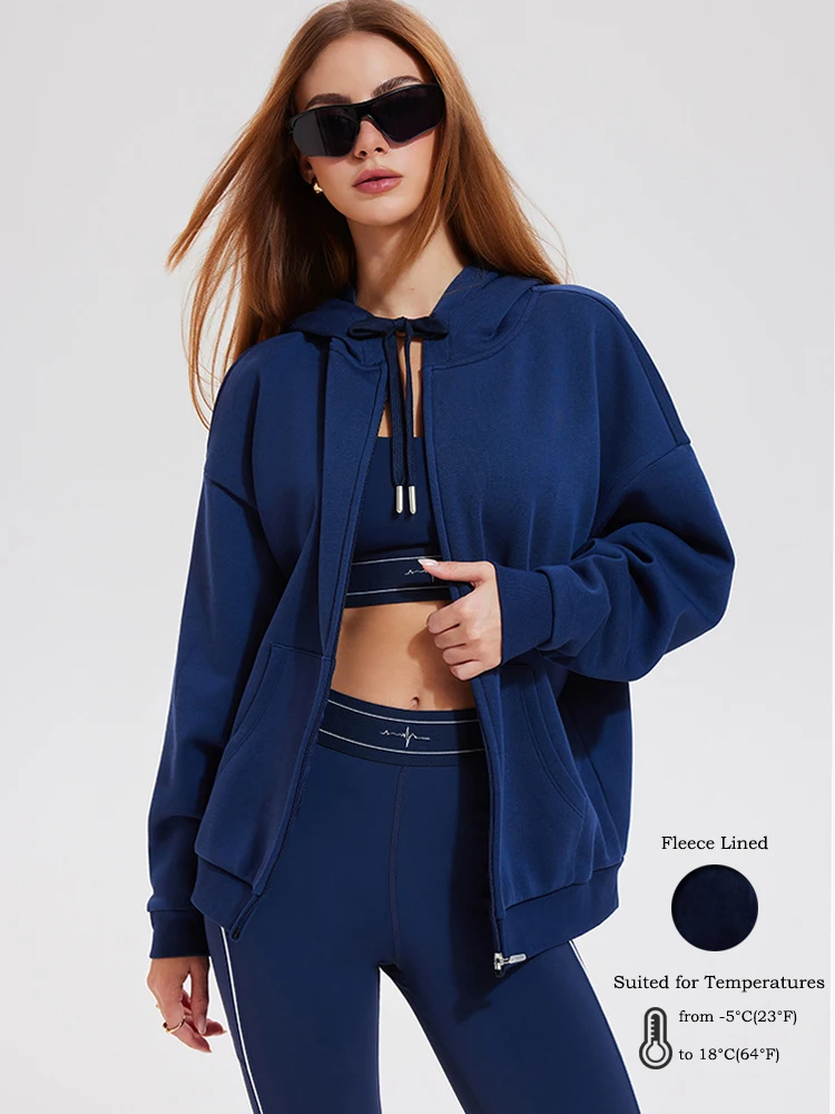 VITALINOVO Women Fleece Lined Jacket Zip Up Thick Warm Hoodie Fall Winter Coat Drawstring Hooded Oversize Sweatshirt with Pocket