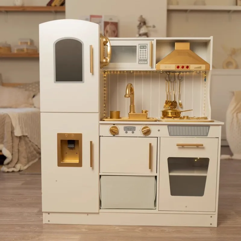 Wooden modern European neon large kitchen simulation playhouse luminous stove cooking toy set