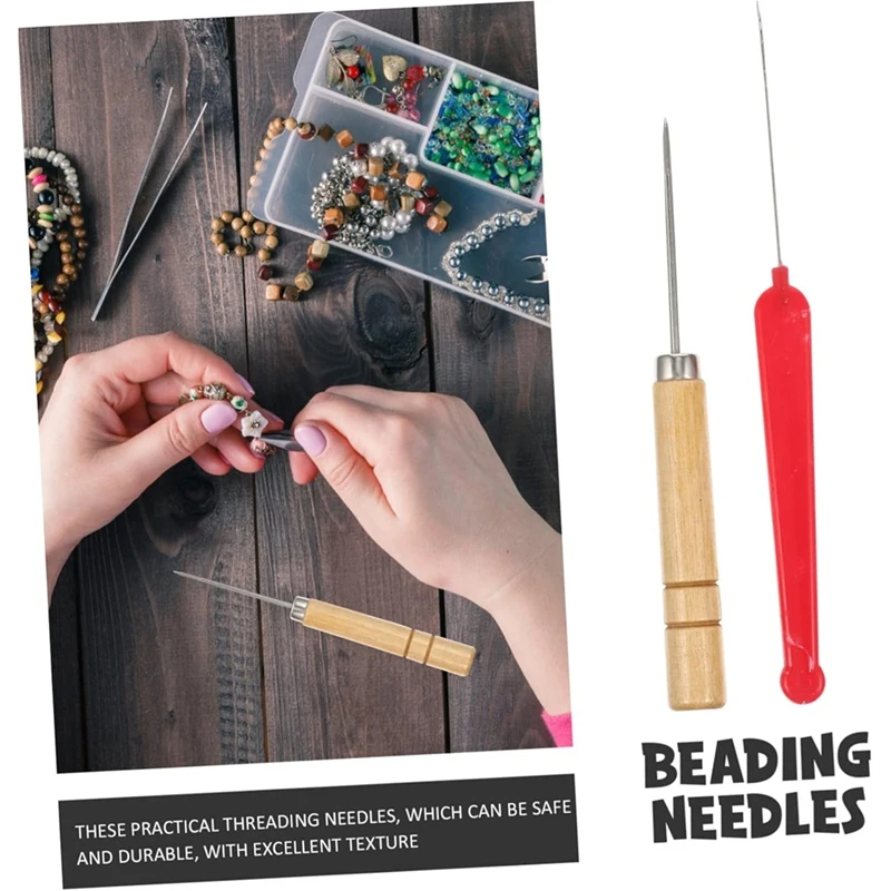 1Set Ergonomic Beads Awl Reusable Household Beading Needle Kit with Sturdy Crochet Needle for DIY Jewelry Making-ABHG