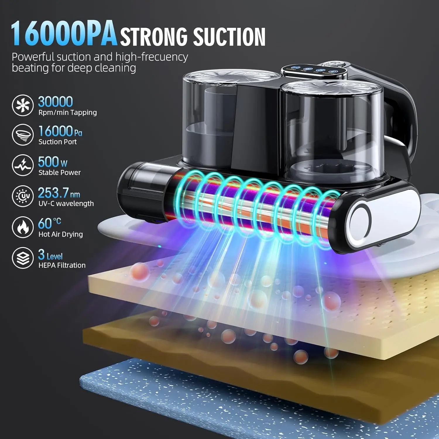 超音波HEPAフィルター付きマットレス掃除機,超音波吸引付きマットレス掃除機,253.7nm, UV-C