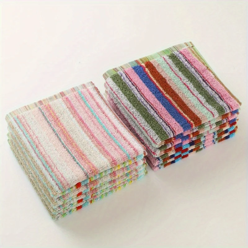6 Pcs Space-Themed Face Towels Set Ultra-Soft Highly Absorbent Square Striped Knitted Cleaning Cloths with Hanging Loops for Kitchen & Home