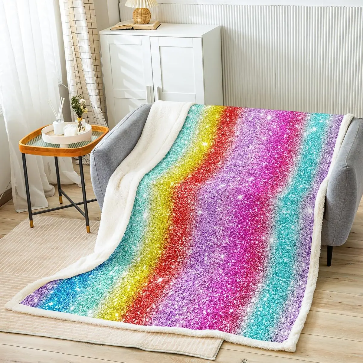 

Feelyou красочное полосатое флисовое одеяло x мягкая радужная плюшевая шерпа для кровати, дивана, дивана, детей, подростков, роскошная геометрическая пушистая N