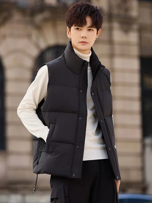 

Trendy ort Thiened Stand Collar Men's down Vest Warmth Outerwear Jaet Youth Faion Polyester Fiber White Du down Fil...