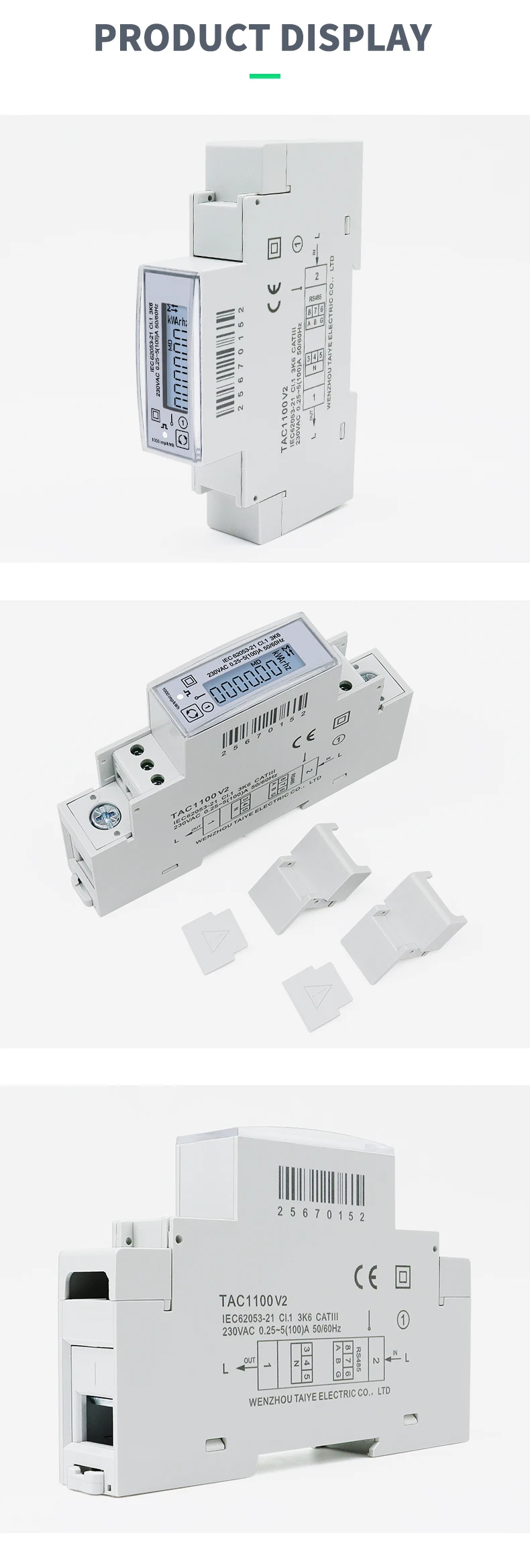 100A Einphasig 230V Din Rail Meter Strom Kwh Meter Multifunktions Energie Meter RS485 Modbus RTU Meter TAC1100 – Detail 6