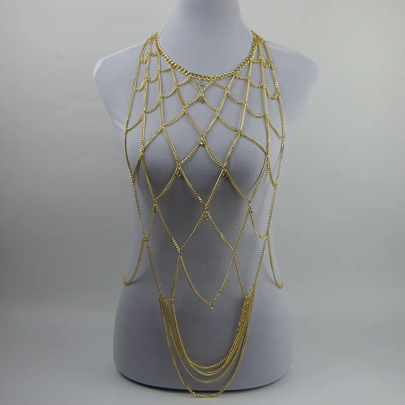 

European and American jewelry, fashion necklace, sexy multi-layer aluminum chain chest chain, biki beach ni body chain