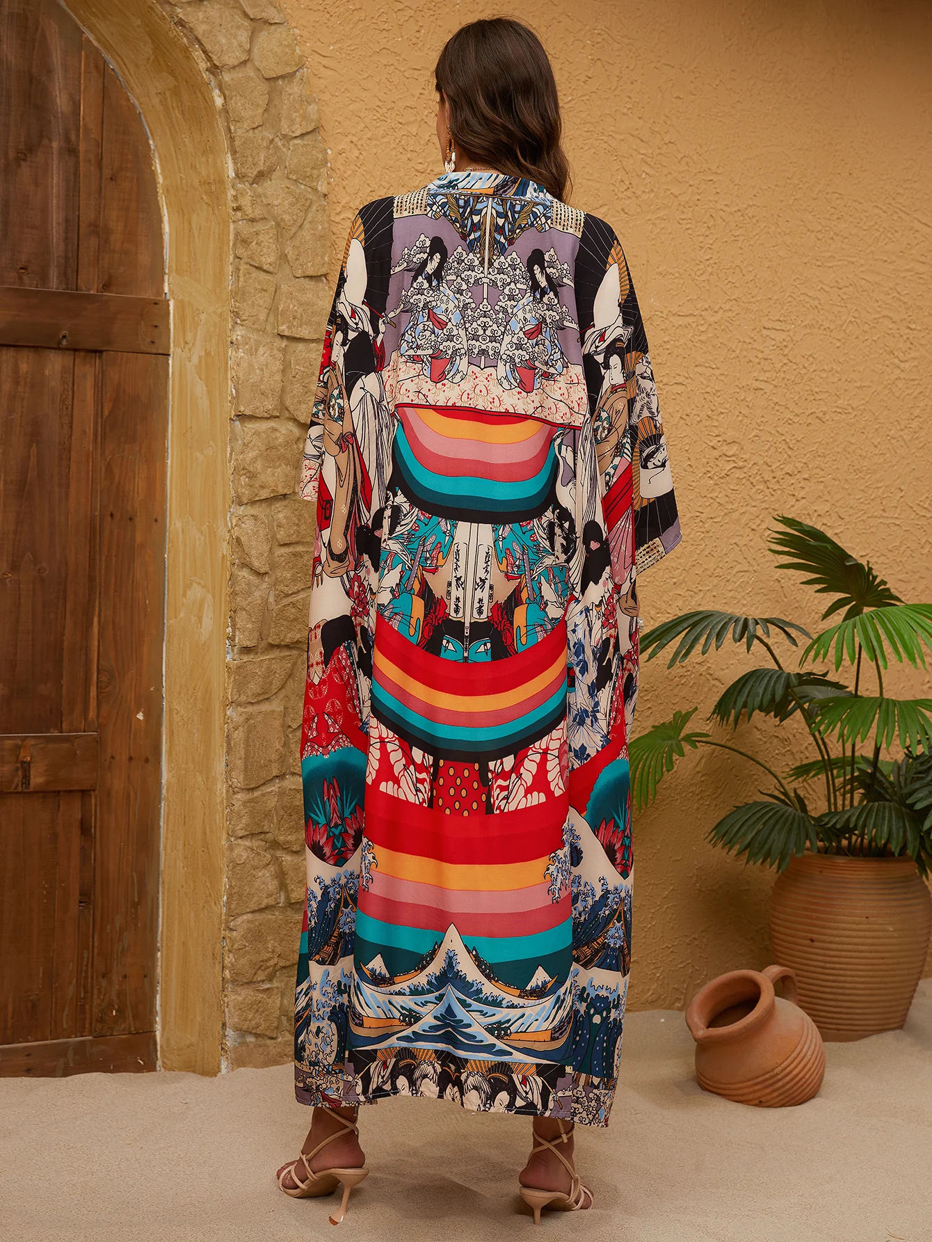 Styl Boho okrycie, Plus rozmiar Ombre V dekolt luźny krój sukienka sukienka plażowa