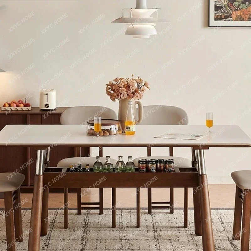 Hh2cc2 Rectangle household medium and ancient style solid wood stainless steel feet storage dining table