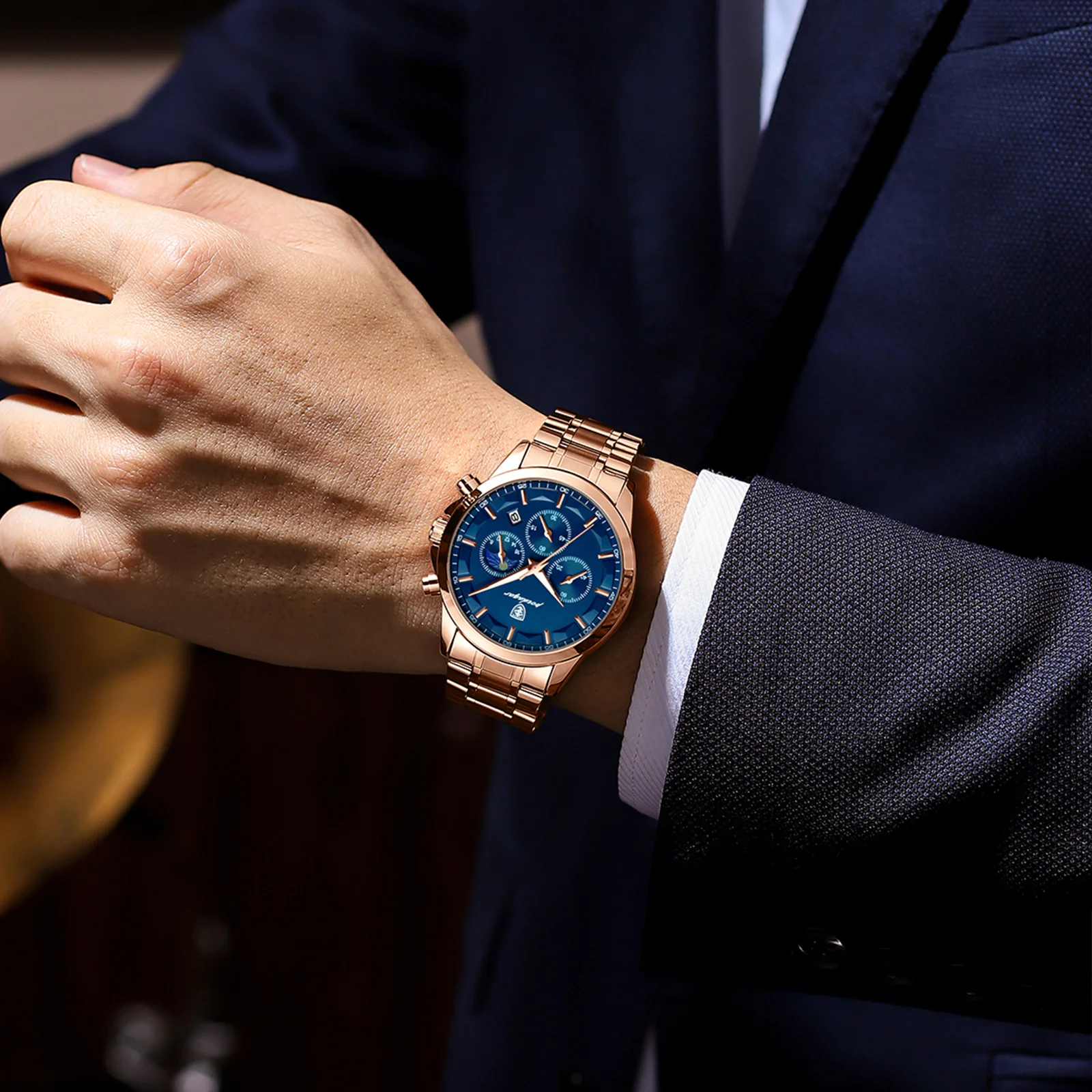 POEDAGAR رجل فاخر ساعة اليد كرونوغراف الفولاذ المقاوم للصدأ ساعة رجالي كوارتز مقاوم للماء مضيئة موضة ساعات للرجال Reloj