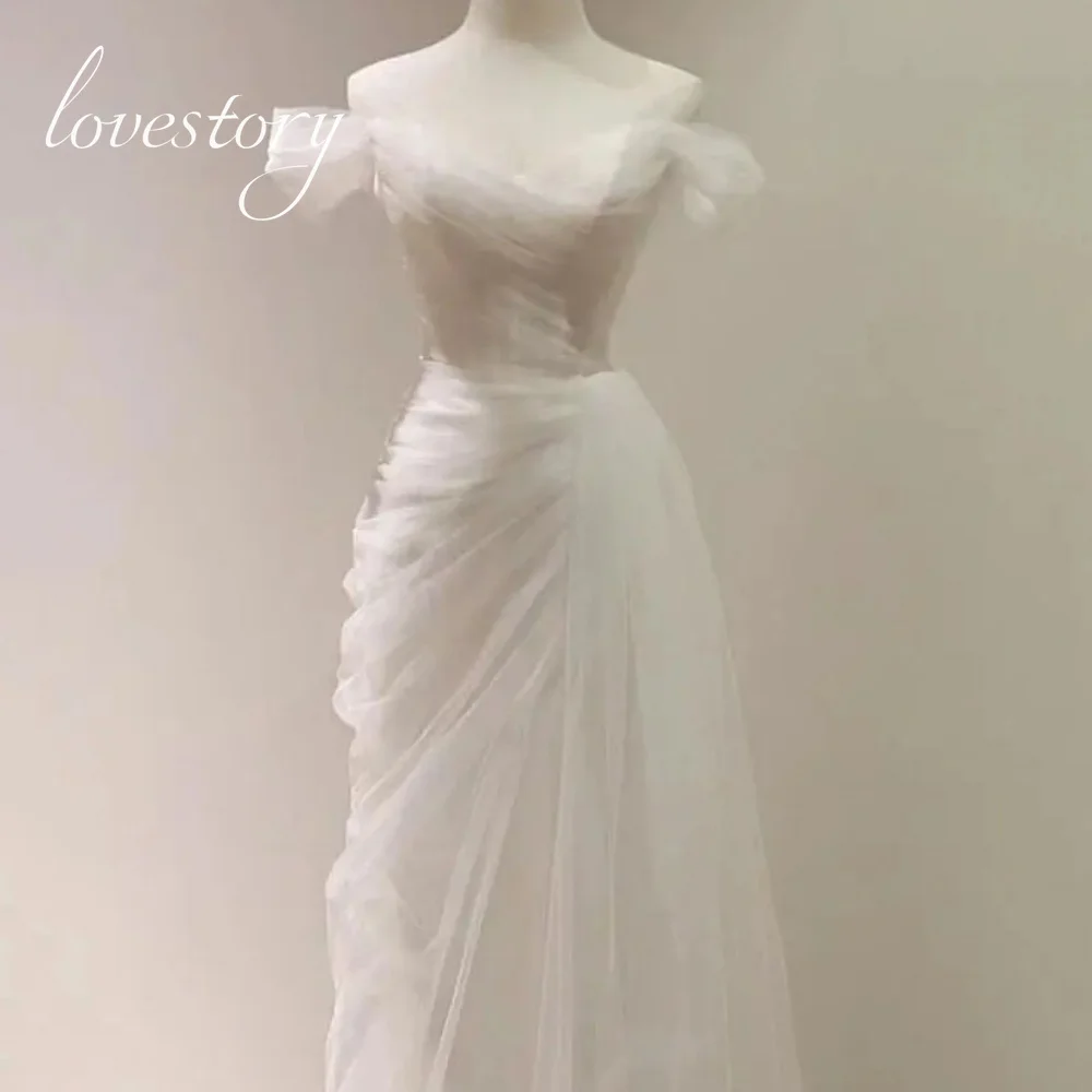 Elegante Zeemeermin Trouwjurken Off Shoulder Liefje Bruid Gewaad Tule Tule Eenvoudige Bruidsjurk Vestidos De Noiva